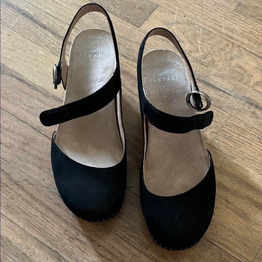 Dansko Black Suede Slingback Clogs - Women's